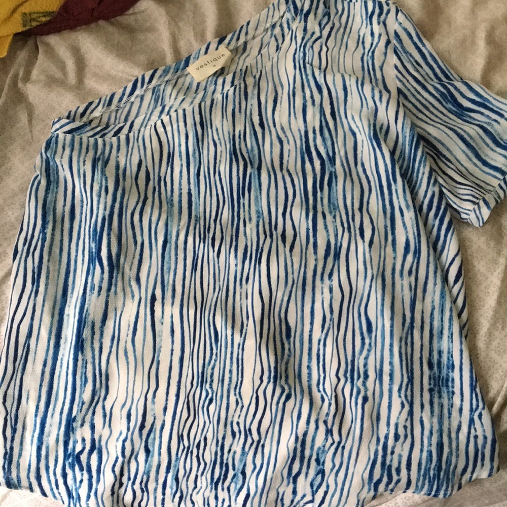 Blue and white off-the-shoulder top